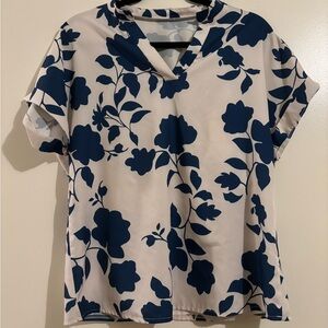 SHEIN Navy and White Floral Blouse